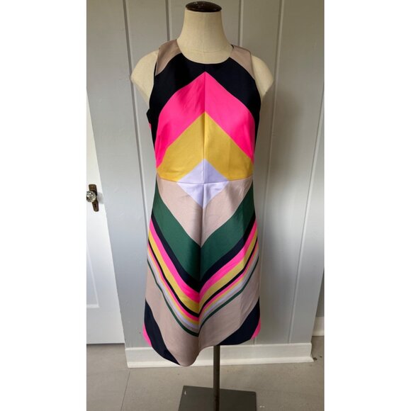 J.Crew Collection Halter Chevron Stripe Dress Size 0 Multicolor Satin - Picture 1 of 11